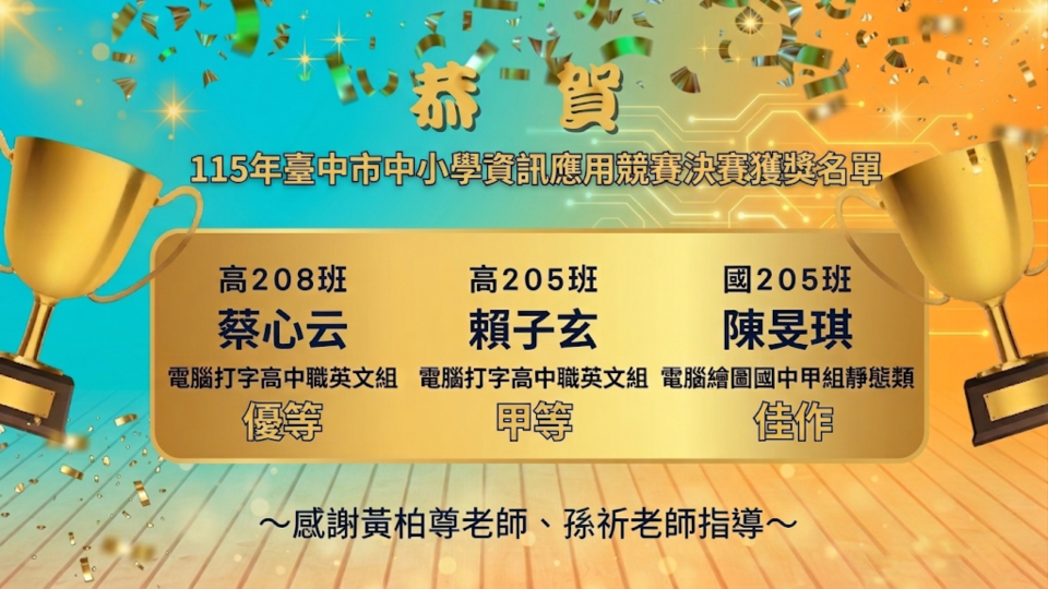 115年臺中市中小學資訊應用競賽決賽獲獎名單